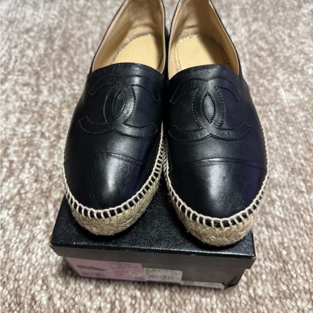 Chanel Black Espadrille Flats